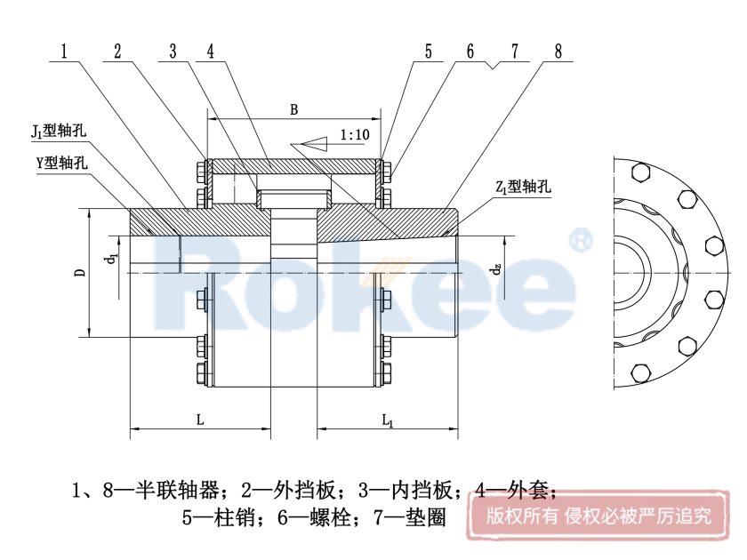 LZD联轴器,ZLD联轴器,LZD弹性联轴器,ZLD弹性联轴器,LZD柱销联轴器,ZLD柱销联轴器,圆锥形轴孔弹性柱销齿式联轴器